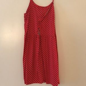 Red and navy polka dot dress